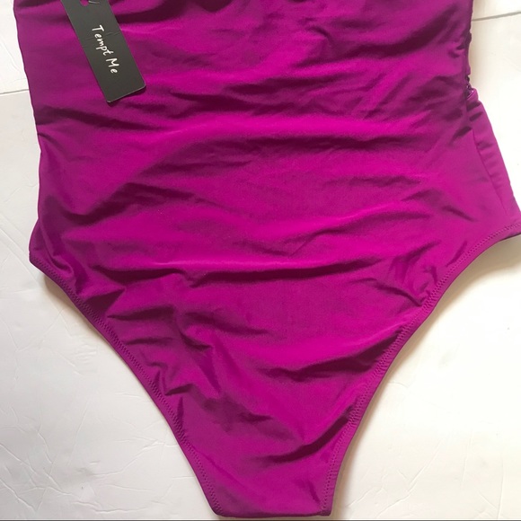 One-Piece Swimsuit V-neck Purple Cheeky Halter - Picture 6 of 9